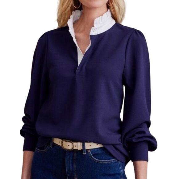 Soft Surroundings Bridget Ruffle Top Navy Blue 2X 22W - Picture 1 of 8
